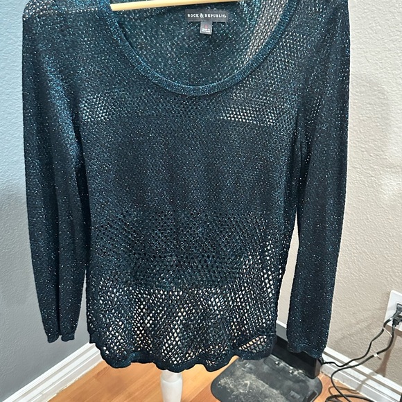 Rock & Republic Sweaters - Rock & Republic green metallic sheer knit. Indie, rave, punk, club, vamp